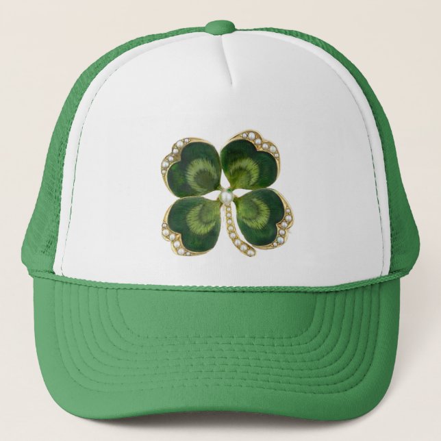 Gorra De Camionero Gold Saint Patrick Shamrock Jewel con Perlas (Anverso)