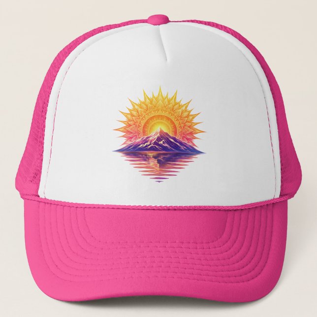 Gorra De Camionero Golden Boho Mandala Sun Mountain Sunset Reflection (Anverso)