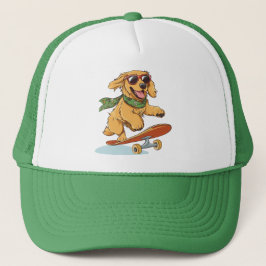 Gorra De Camionero Golden Retriever Dog Skateboarding