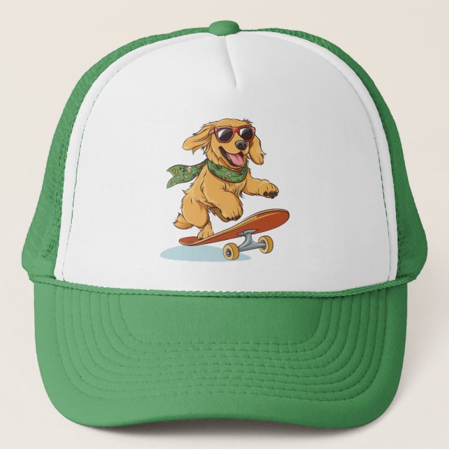Gorra De Camionero Golden Retriever Dog Skateboarding (Anverso)