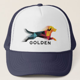 Gorra De Camionero Golden retriever poligonal en amarillo y azul