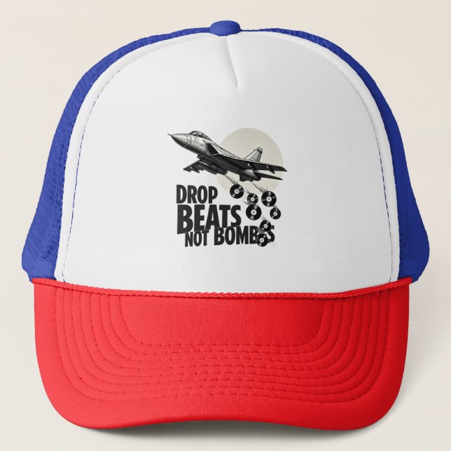 Gorra De Camionero Golpear No Bombas Combatir Vinyl Jet (Anverso)