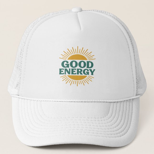Gorra De Camionero Good Energy- Retro Sunburst Positive Vibes Design (Anverso)