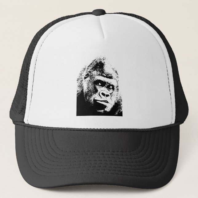 Gorra De Camionero Gorilla de arte pop blanco negro (Anverso)