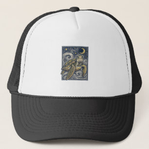 Gorra De Camionero Grabado Antiguo Tortuga Marina Noche Estrellada