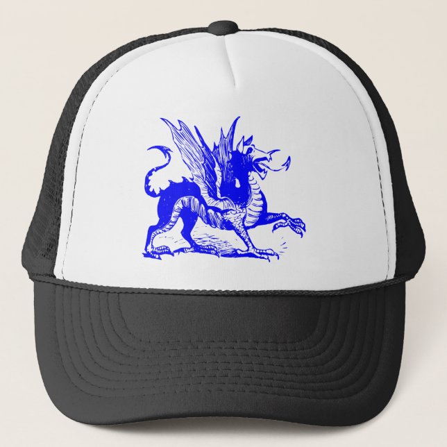 Gorra De Camionero Grabado de dragones - Azul (Anverso)