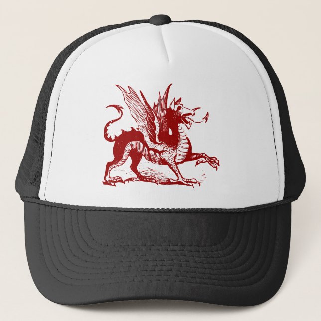 Gorra De Camionero Grabado de dragones - Rojo de rubí (Anverso)