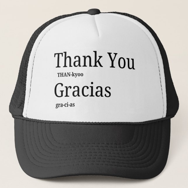 Gorra De Camionero Gracias Gracias Bilingual Aprender inglés español (Anverso)