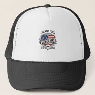 Gorra De Camionero Gracias Veteranos Corazón Patriótico Diseño Vector