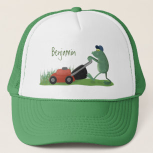 Gorra De Camionero Graciosa rana verde que siembra césped personaliza
