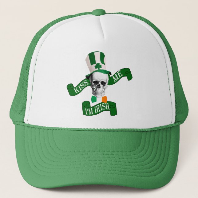 Gorra De Camionero Gracioso cráneo gótico Día de San Patricio (Anverso)