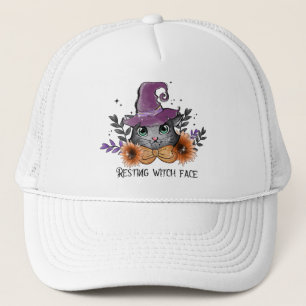 Gorra De Camionero Gracioso Gato De Brujas Halloween floral