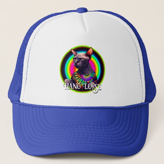 Gorra De Camionero Gracioso gato hippie Sphynx (Anverso)