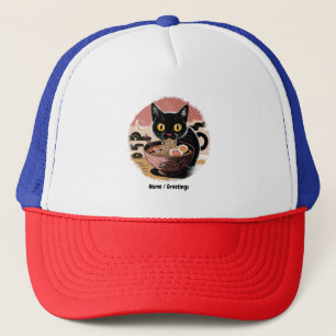 Gorra De Camionero Gracioso gato Kawaii comiendo fideos de Ramen lind