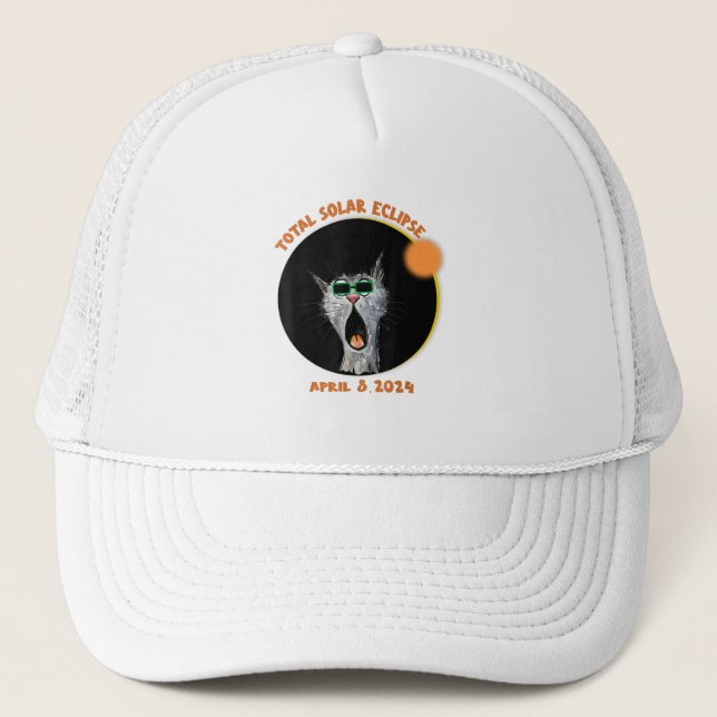 Gorra De Camionero Gracioso gato observando eclipse solar total 2024 (Anverso)