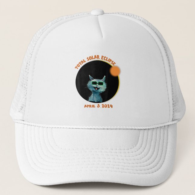 Gorra De Camionero Gracioso gato observando eclipse solar total 2024 (Anverso)