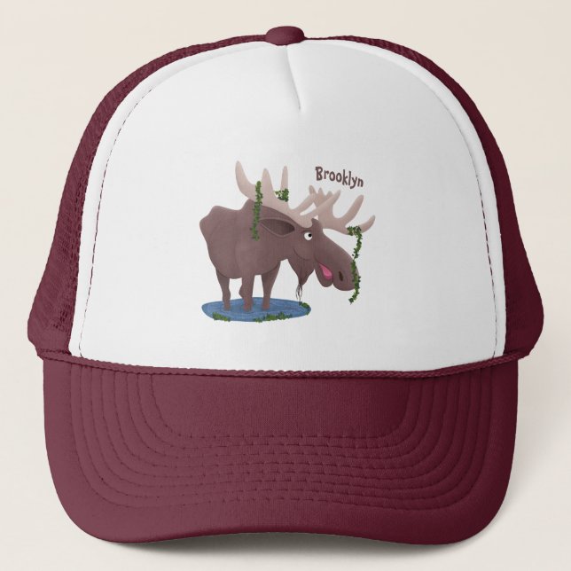 Gorra De Camionero Gracioso ilustracion personalizado de alce feliz (Anverso)