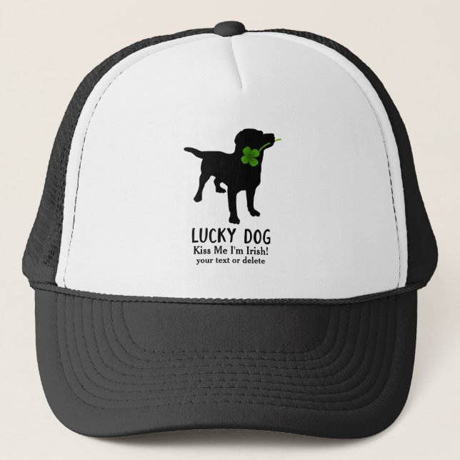Gorra De Camionero Gracioso irlandés St. Patrick's Day Black Lab Luck (Anverso)