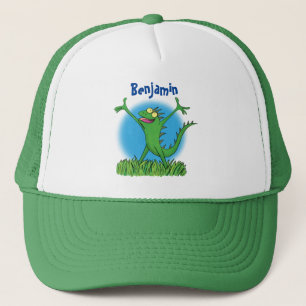 Gorra De Camionero Gracioso lagarto de iguana con sonrisa verde