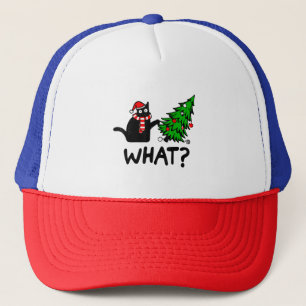 Gorra De Camionero Gracioso Regalo de Gato Negro Que Presiona El Árbo