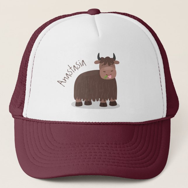 Gorra De Camionero Gracioso yak feliz comiendo hierba personalizado i (Anverso)