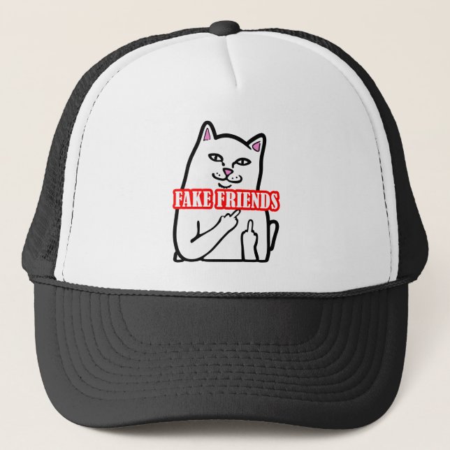 Gorra De Camionero Graciosos amigos falsos del dedo medio del gato (Anverso)