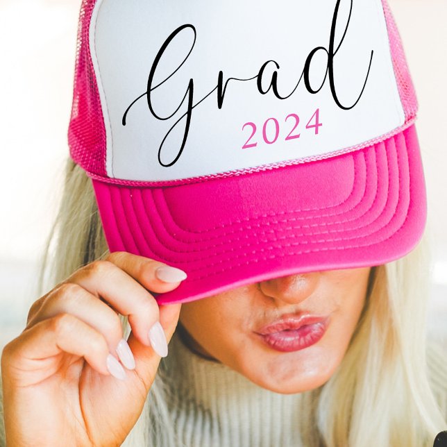 Gorra De Camionero Graduación De La Escuela Secundaria Rosa Superior  (Pink High School Senior Class Of 2024 Graduation Trucker Hat)