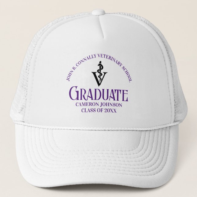 Gorra De Camionero Graduación Purple Veterinary School Personalizada (Anverso)