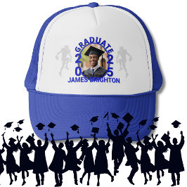 Gorra De Camionero Graduado de fotografía con tema de fútbol azul