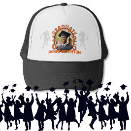Gorra De Camionero Graduado de fotografía temática del fútbol naranja