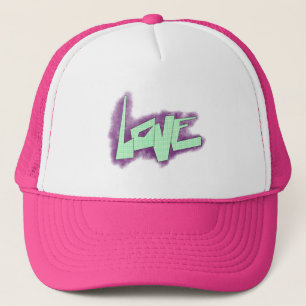 Gorra De Camionero graffiti de amor morado verde menta tipografía pun
