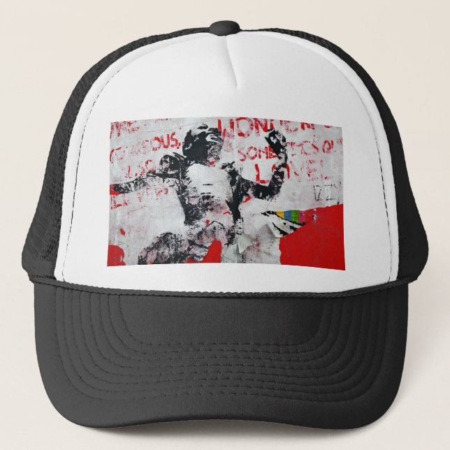 Gorra De Camionero Graffiti rojo y blanco con esténcil africano (Anverso)