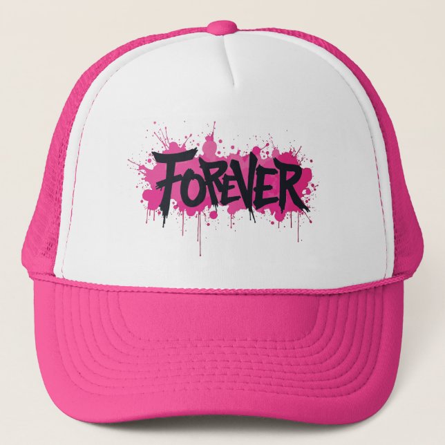 Gorra De Camionero Graffiti Rosa caliente "PARA SIEMPRE" (Anverso)