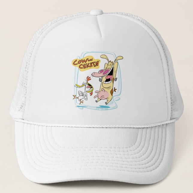 Gorra De Camionero Gráfica de risa de vaca y pollo (Anverso)