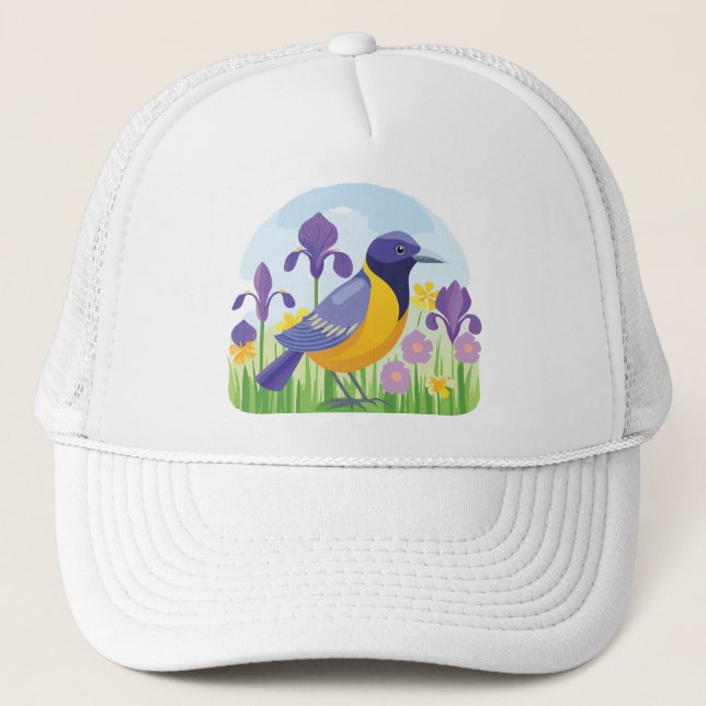 Gorra De Camionero Gráfica Guay Bird with Iris Flowers (Anverso)