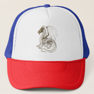 Gorra De Camionero Gráfica mítica de fantasía de dragón de plata