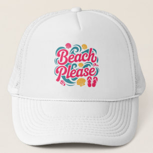 Gorra De Camionero Gráfica Retro de Playa Por Favor: Tipografía Rosa