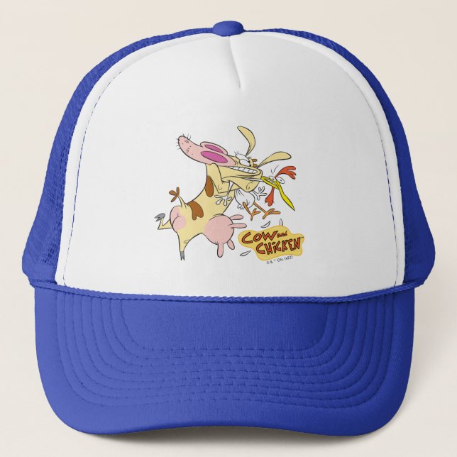 Gorra De Camionero Gráfico de abrazo de vaca y pollo (Anverso)