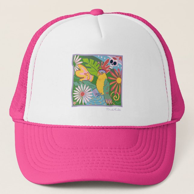 Gorra De Camionero Gráfico de Frida Kahlo Parrot (Anverso)