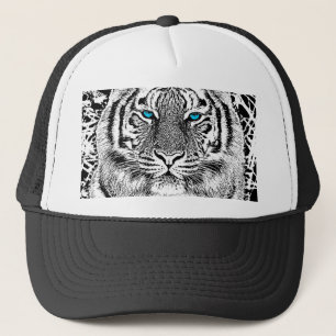 Gorra De Camionero Gráfico De Tigres De Ojos Azules Negros Y Blancos