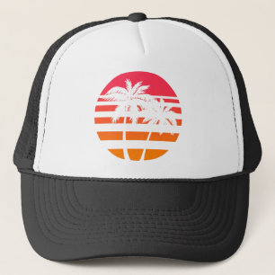 Gorra De Camionero Gráfico retro de la puesta del sol de las palmera