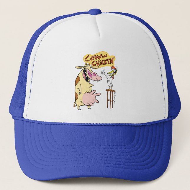 Gorra De Camionero Gráfico sonriente de vaca y pollo (Anverso)
