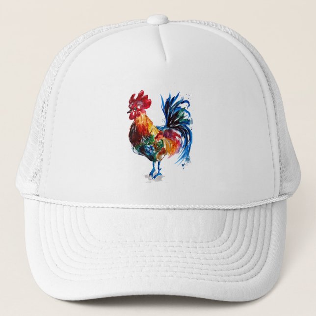 Gorra De Camionero Gran acuarela de gallos (Anverso)