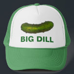 Gorra De Camionero Gran Dill (Deal) Green Pickles Crunchy Sour Pickle<br><div class="desc">Gorra con un ilustracion original de un encurtido de eneldo kosher verde crujiente,  y BIG DILL escrito debajo con un divertido tipo de letra verde. ¿No ves lo que estás buscando? ¿Necesita ayuda con la personalización? Contacte con Rebecca para que tenga algo diseñado para usted.</div>