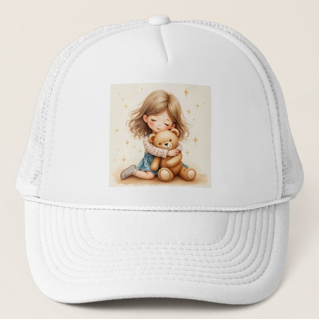 Gorra De Camionero Grandes abrazos - Chica lindo abrazando oso de pel (Anverso)