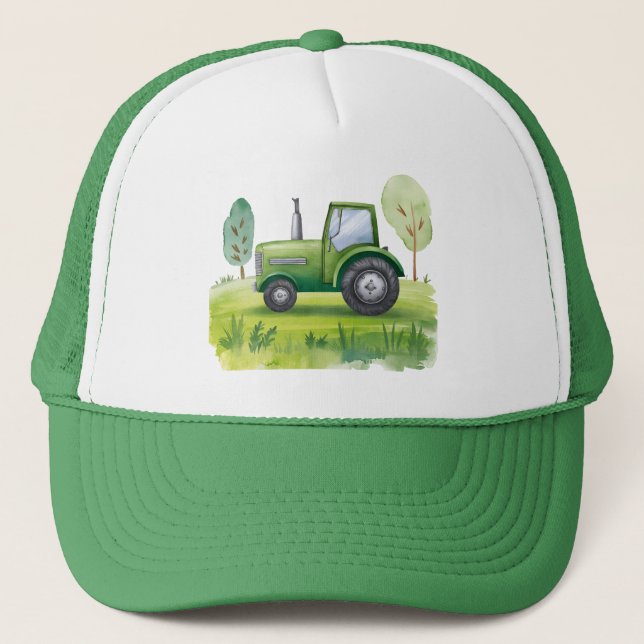 Gorra De Camionero Granja de Tractor Verde de Agua (Anverso)