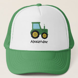 Gorra De Camionero Granja Tractor Verde Lindo de los Niños y Nombre N