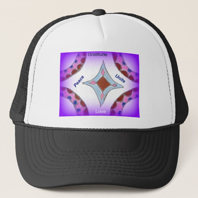 Gorra De Camionero "Gratitude Peace Love Unite" Mandala Art Print (Anverso)