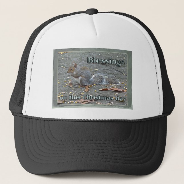 Gorra De Camionero Gray Squirrel Christmas Blessings Series (Anverso)