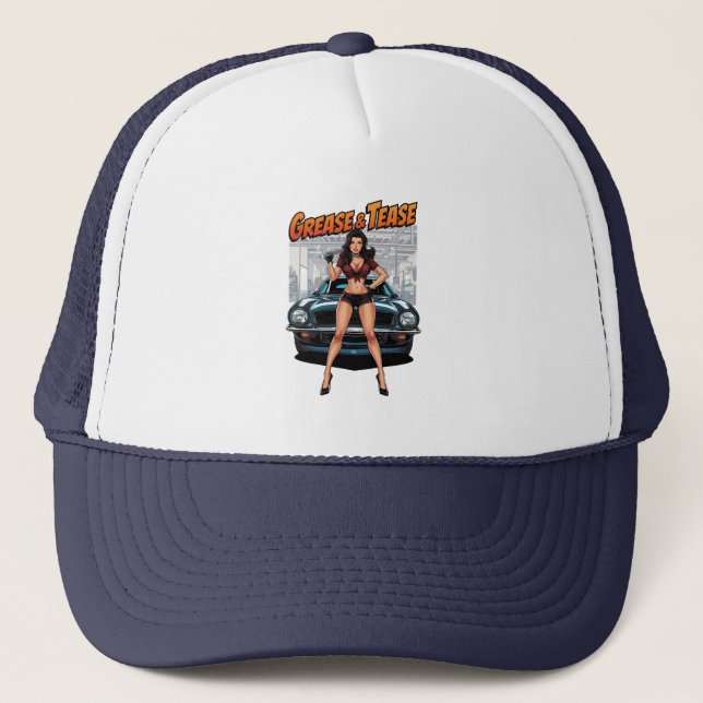 Gorra De Camionero Grease & Tease – Hot Rod Pin-Up Girl (Anverso)